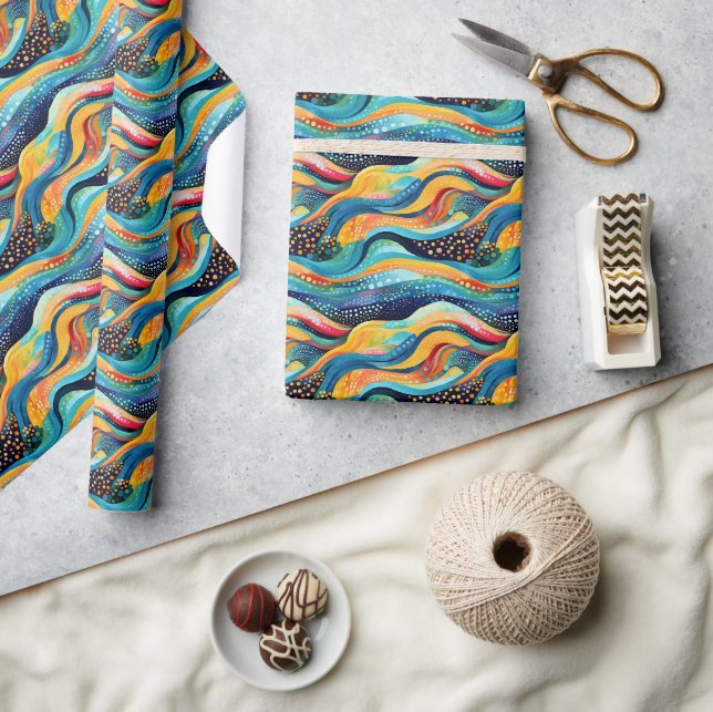Papel De Presente Paisagem abstrato com ondas vibrantes e reprodução (Artesanato)