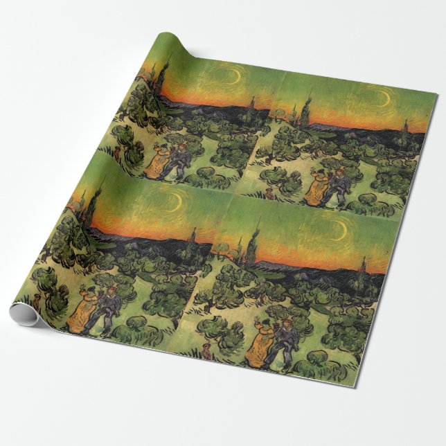 Papel De Presente Paisagem ao Luar de Vincent Van Gogh (Desenrolado)