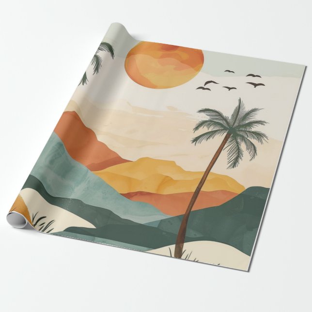 Papel De Presente Paisagem Boho Abstrato (16) (Desenrolado)