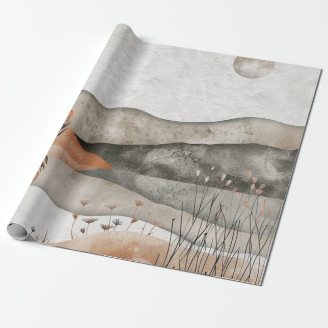 Papel De Presente Paisagem Boho Abstrato (3) (Desenrolado)