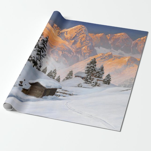Papel De Presente Paisagem Branca de Montanha Neve (Desenrolado)