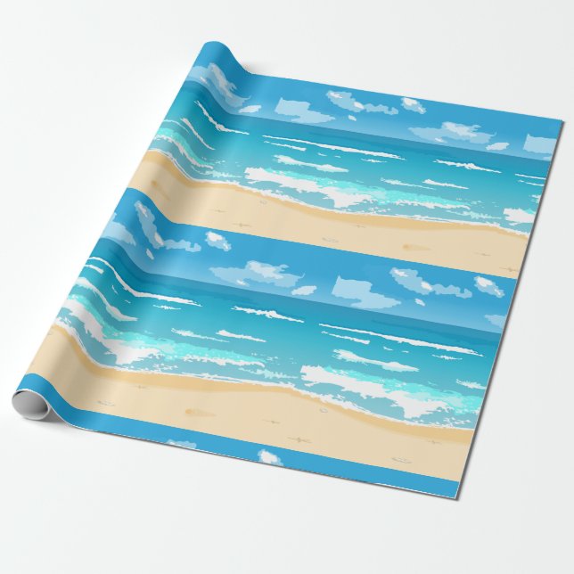 Papel De Presente Paisagem Costeira da Cena de Praia do Oceano Tropi (Desenrolado)