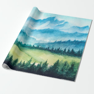 Papel De Presente Paisagem das montanhas. Ilustração de Aquarela.