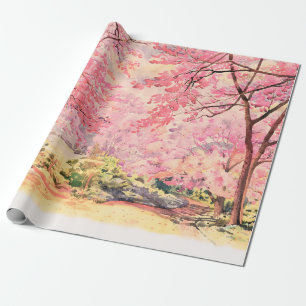 Papel De Presente Paisagem de aquarela paisagem rosa flor vermelha d