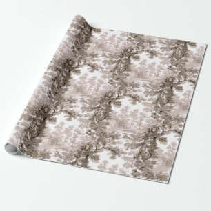 Papel De Presente Paisagem de Cottage em Vintage Toile-Brown & White