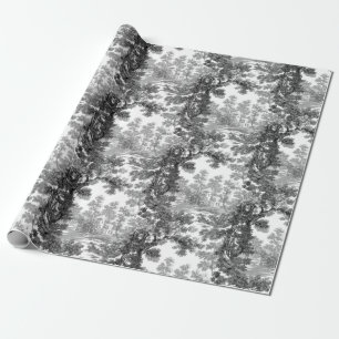Papel De Presente Paisagem de Cottage Vintage Paisagem Toile-Black &