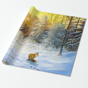 Papel De Presente Paisagem de inverno com raposa em declínio