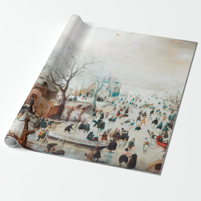 Papel De Presente Paisagem de inverno de Hendrick Avercamp com Patea (Desenrolado)