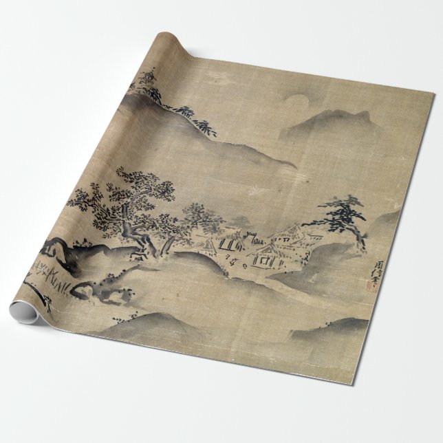 Papel De Presente Paisagem de Kano Chikanobu (Desenrolado)