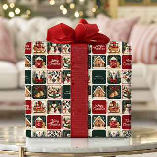 Papel De Presente Paisagem de Natal Vintage Boneco de Neve Personali