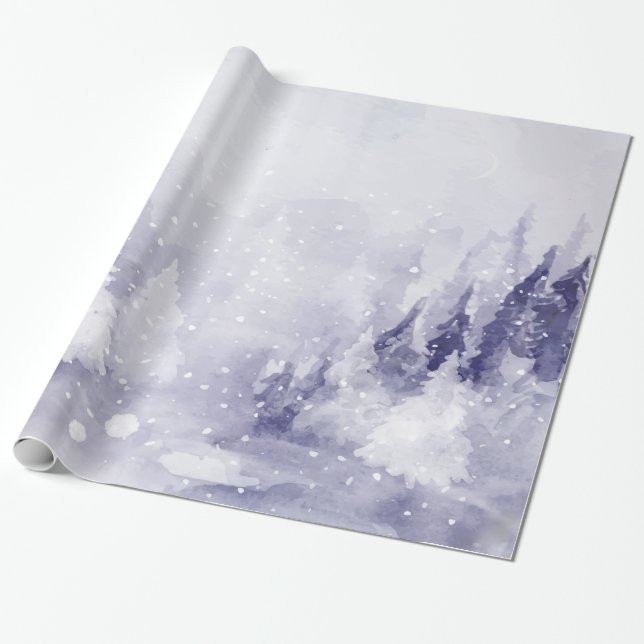 Papel De Presente Paisagem de neve de inverno roxo (Desenrolado)