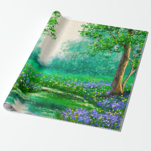 Papel De Presente Paisagem de pinturas de óleo, primavera, árvore 