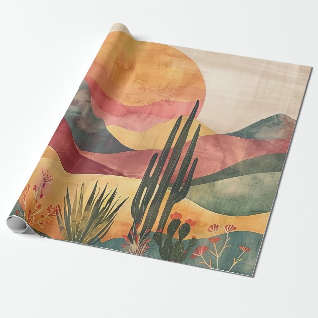 Papel De Presente Paisagem do Deserto Boho - Natureza do Sudoeste (Desenrolado)