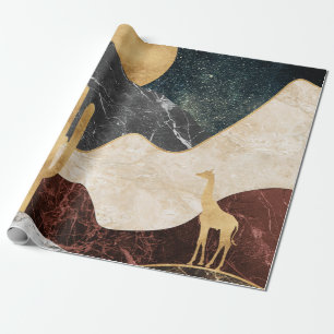 Papel De Presente Paisagem do Deserto da Girafa Dourada & Montanha d