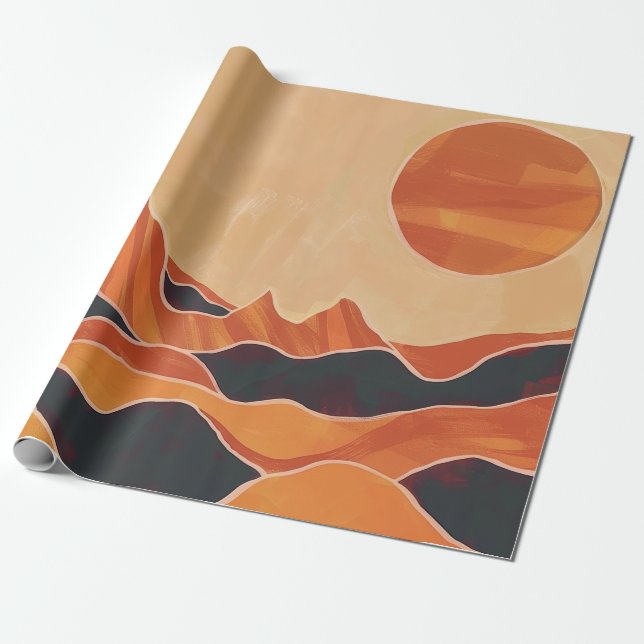 Papel De Presente Paisagem do Deserto de Boho Abstrato com Minimalis (Desenrolado)
