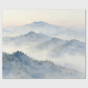 Papel De Presente Paisagem em Aquarela da Montanha Nebulosa