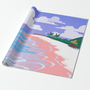 Papel De Presente Paisagem marítima de praia tropical com areia rosa