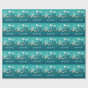 Papel De Presente Paisagem Noturna da Cidade de Massachusetts Cida