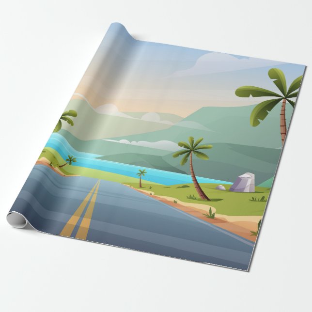 Papel De Presente Paisagem rodoviária de praia (Desenrolado)