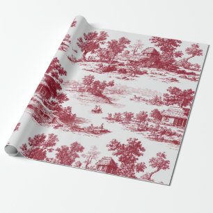 Papel De Presente Paisagem Toile Vermelho Vintage (4)