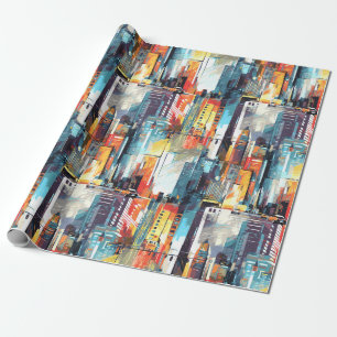 Papel De Presente Paisagem Urbana Abstrata de Cyberpunk (2)