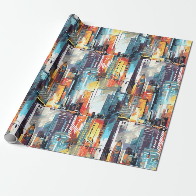 Papel De Presente Paisagem Urbana Abstrata de Cyberpunk (2) (Desenrolado)