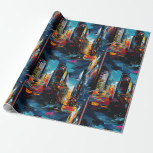 Papel De Presente Paisagem Urbana Abstrata de Cyberpunk (3)