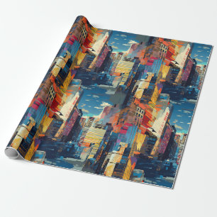 Papel De Presente Paisagem Urbana Abstrata de Cyberpunk (4)