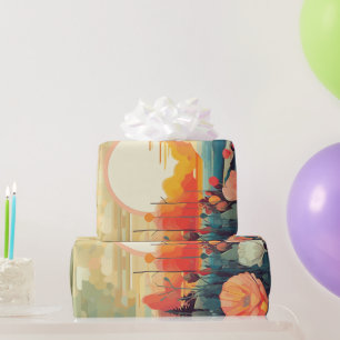 Papel De Presente Paisagem, vermelho e branco, papoilas, sol