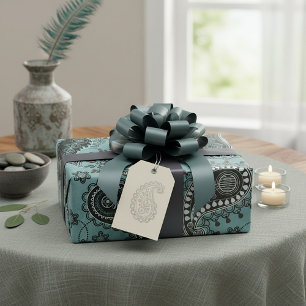 Papel De Presente Paisley azul-esverdeado escuro