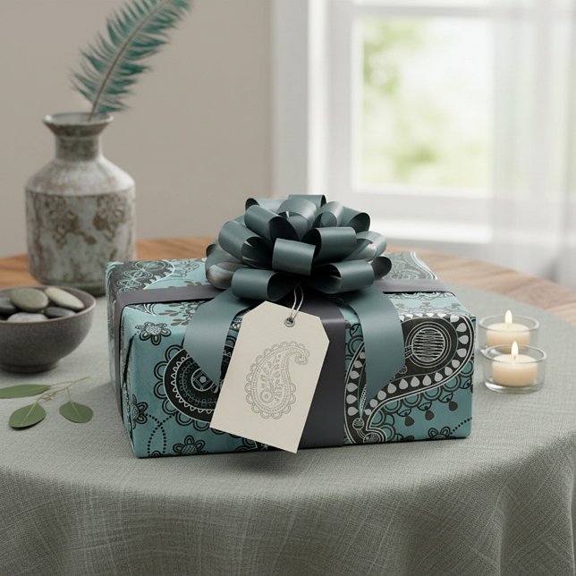 Papel De Presente Paisley azul-esverdeado escuro (Criador carregado)