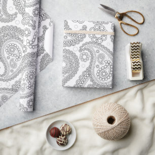 Papel De Presente Paisley Background, Paisley Motif - Preto Branco