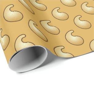 Papel De Presente Paisley bege e dourado
