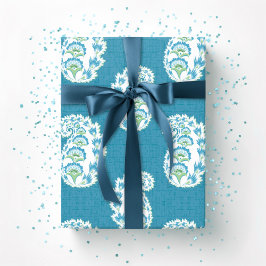 Papel De Presente Paisley Bonito em Verde e Água-Marinha