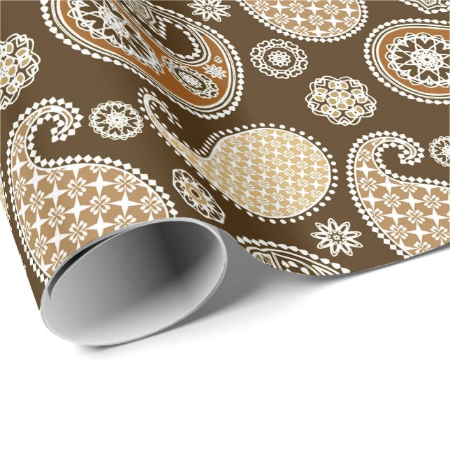 Papel De Presente Paisley, Chocolate Brown e Tan (Ponta do rolo)