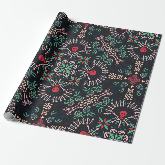 Papel De Presente paisley, crânios e ossos Bandana Impressão, fa (Desenrolado)