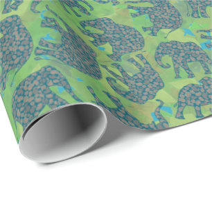 Papel De Presente Paisley Elephants, Jungle Green Leaves Giftwrap