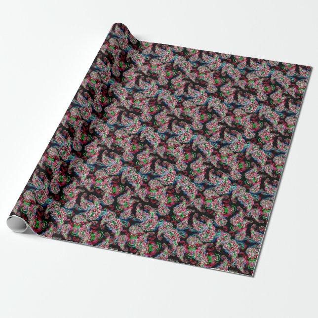 Papel De Presente Paisley Floral, Fundo Étnico. (Desenrolado)