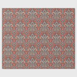 Papel De Presente Paisley Floral Fusion em Vermelho, Branco e Azul