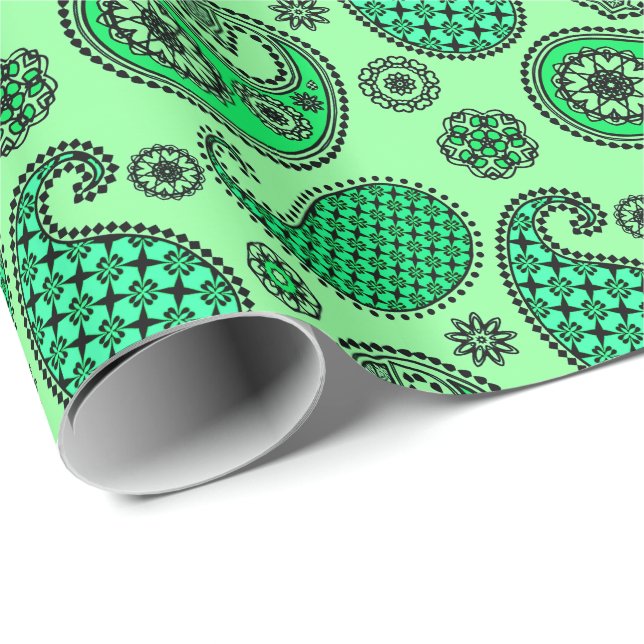 Papel De Presente Paisley, jade e hortelã verdes (Ponta do rolo)