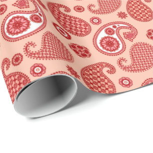 Papel De Presente Paisley Pattern, Shades de Laranja Coral