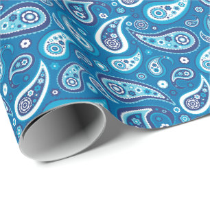 Papel De Presente Paisley Patterno Retro Sapphire Azul