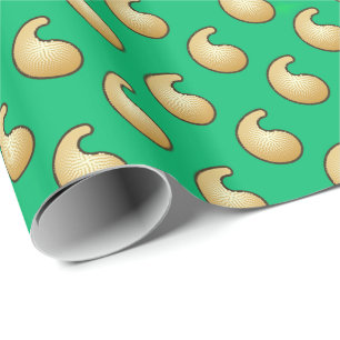 Papel De Presente Paisley verde esmeralda e dourado