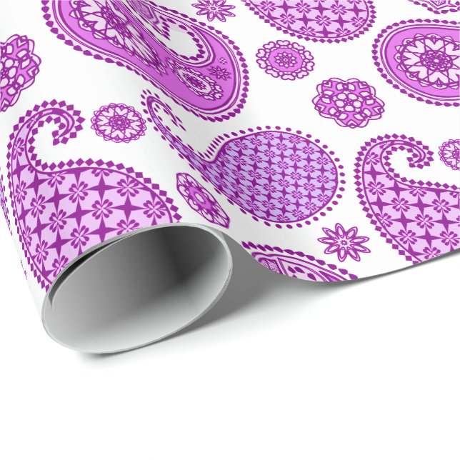 Papel De Presente Paisley, violeta, roxo e branco (Ponta do rolo)