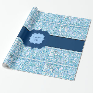 Papel De Presente Paixão de Paisley - (azul) (Henna) (monograma)