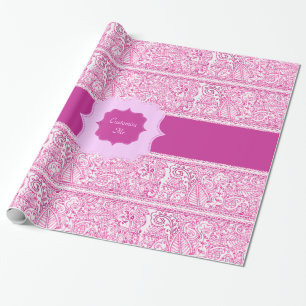 Papel De Presente Paixão de Paisley - rosa (Henna) (monograma)