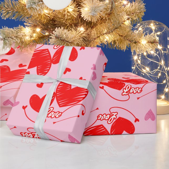 Papel De Presente Palavra de Amor com Design de Corações (Feriados)