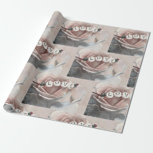 Papel De Presente Palavra "Love" em Vintage Elegant blush rosa rosad