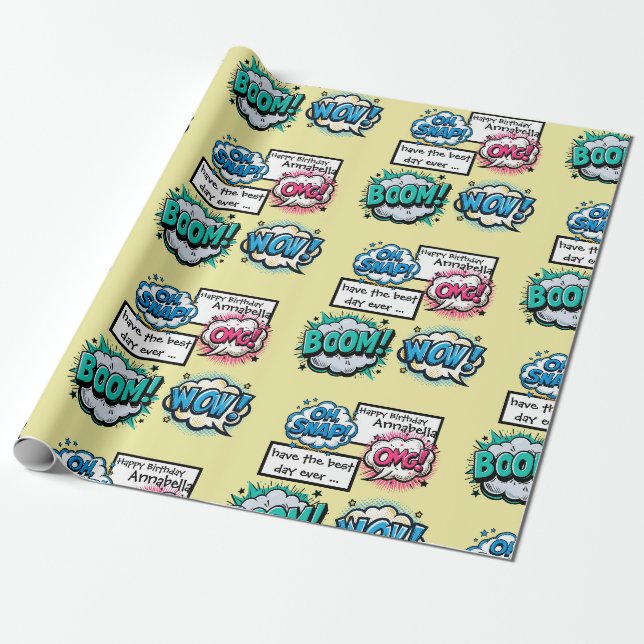 Papel De Presente Palavras de Ação de Quadrinhos Balões de Fala (Desenrolado)