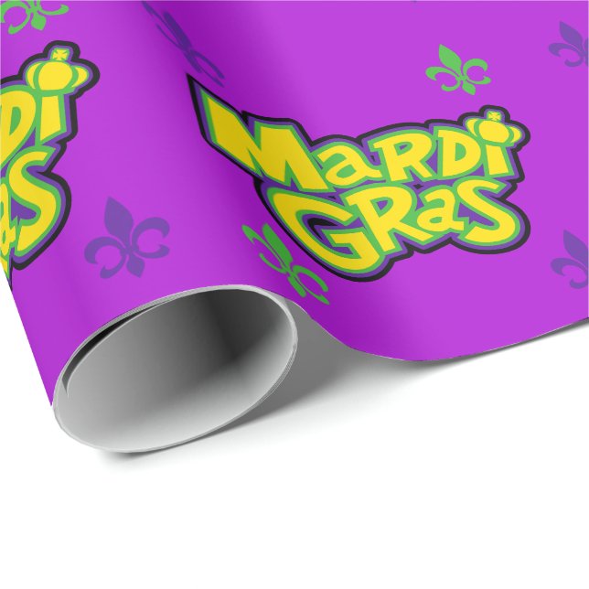 Papel De Presente Palavras de Mardi Gras (Ponta do rolo)